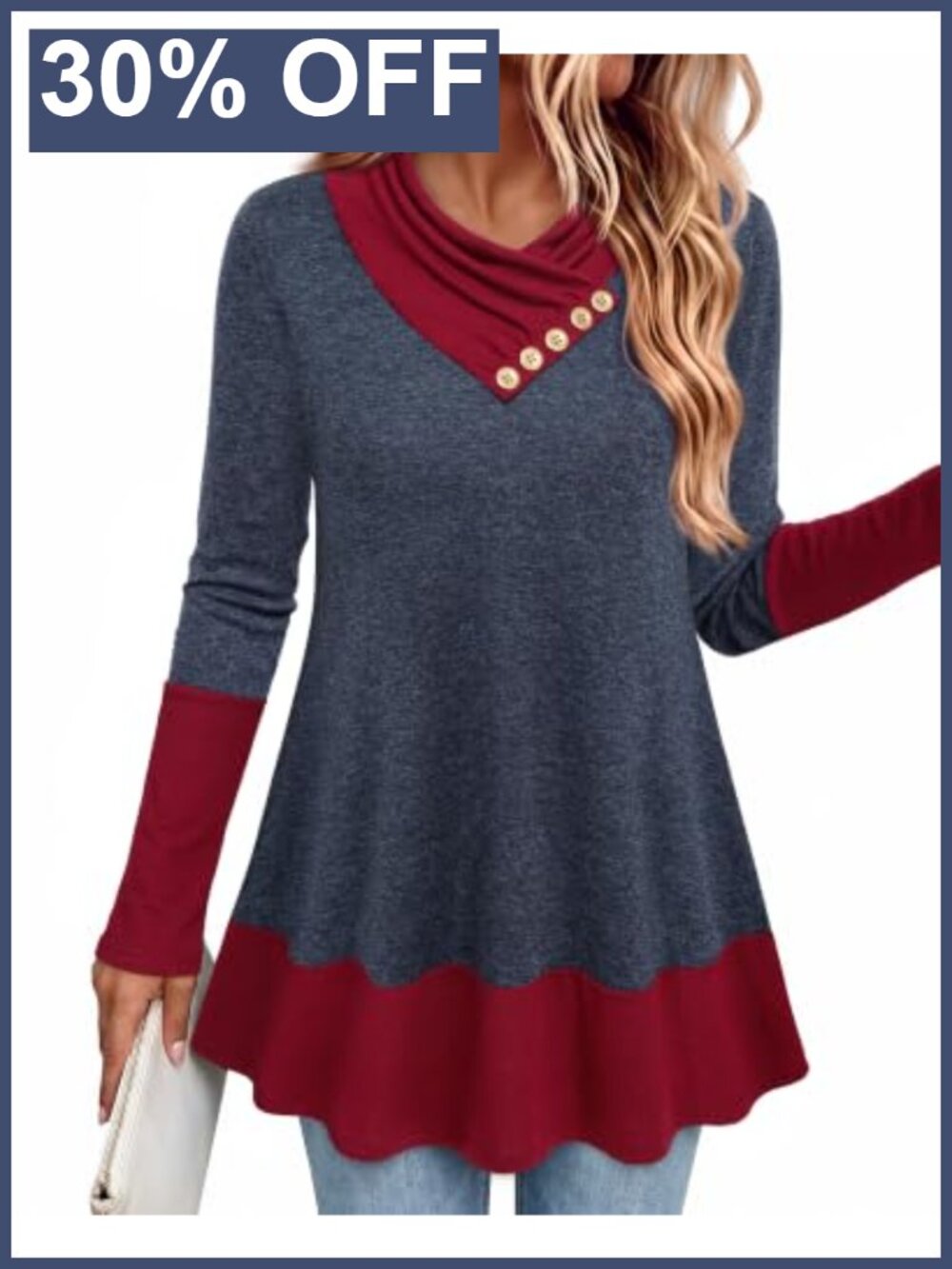Women's Long Sleeve Cowl Neck Tunic Top Button Accent Casual Work Shirt